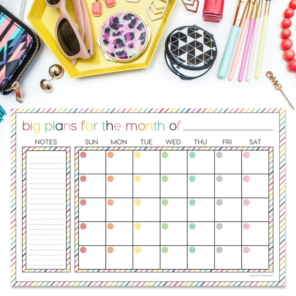 *4/$20* MONTHLY DESKTOP CALENDAR PLANNER: RAINBOW STRIPE